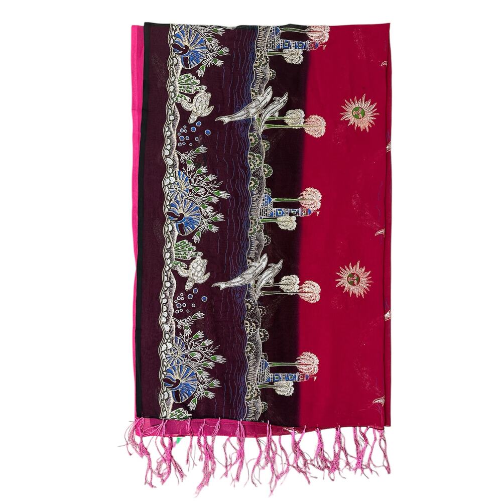 Lima limon pink red black ombre Sheer tropical beach tassel scarf wrap 69x43”